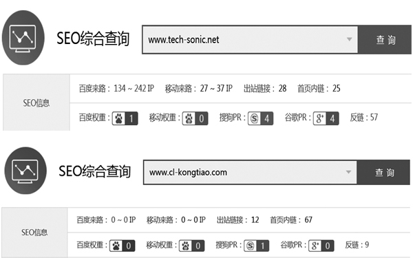 两家网站的SEO搜索结果